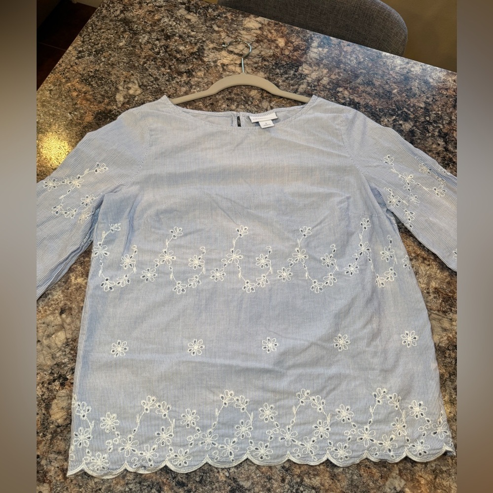 Liz Claiborne Light Blue and White Floral Blouse